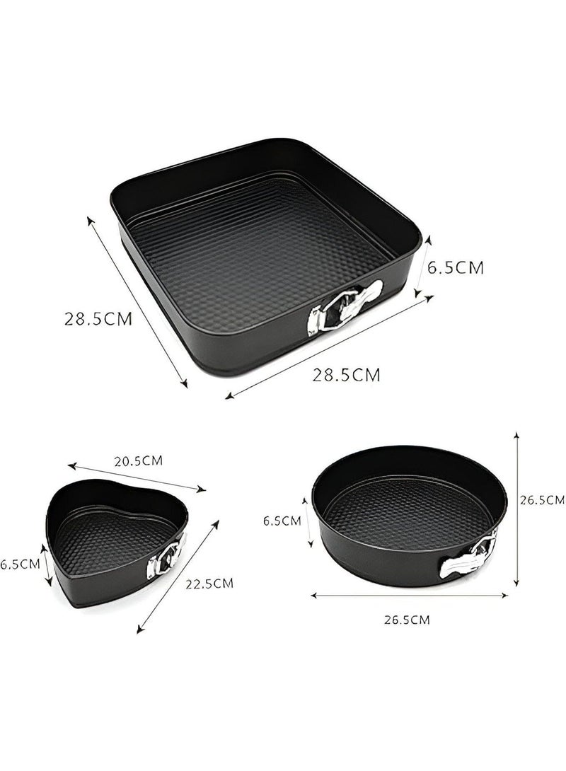 3-in-1 Cake Pan Set (Heart, Circle, Square) with Non-Stick Coating and Removable Base – Premium Metal Baking Pans, Easy to Clean, for Easily and Elegantly Preparing Professional Cheesecakes and Cakes - Image 2
