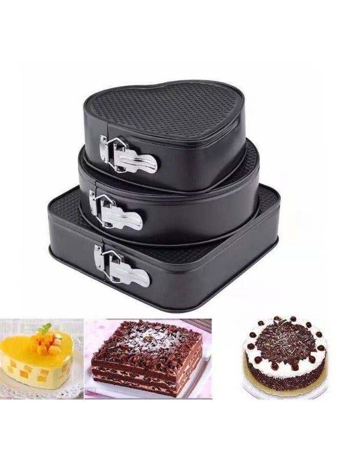 3-in-1 Cake Pan Set (Heart, Circle, Square) with Non-Stick Coating and Removable Base – Premium Metal Baking Pans, Easy to Clean, for Easily and Elegantly Preparing Professional Cheesecakes and Cakes - Image 1