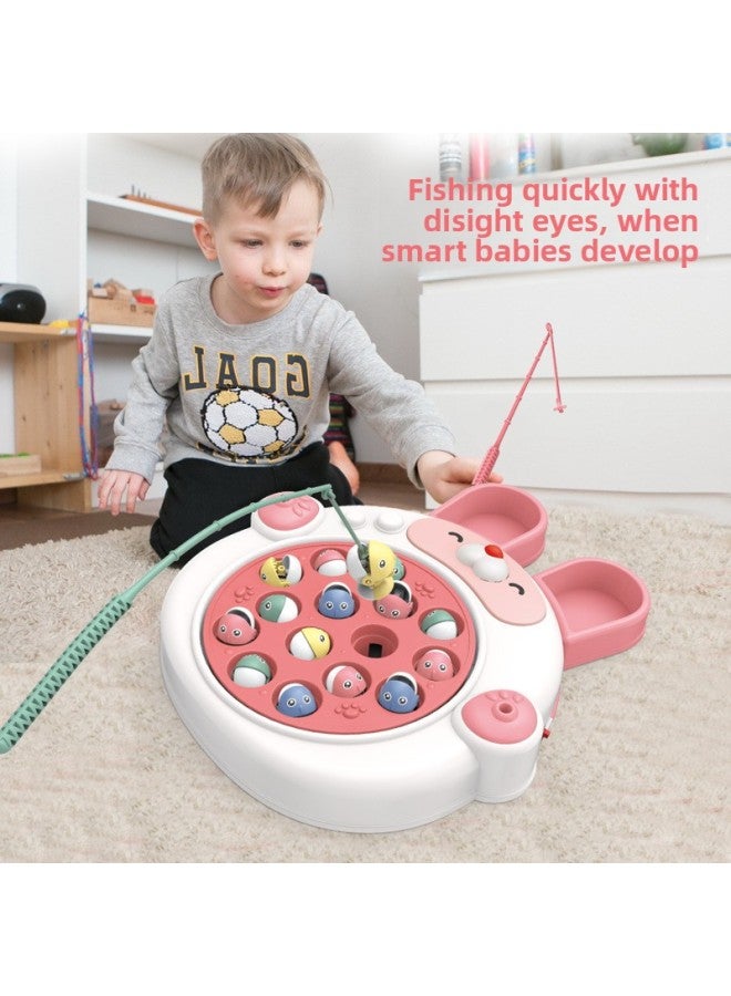 Multifunctional Electric Rotating Fishing Toy Music Magnetic Fishing Plate Educational Early Education Children's Toys Gift Wholesale-Color:Cute Rabbit Fishing Plate - Image 4
