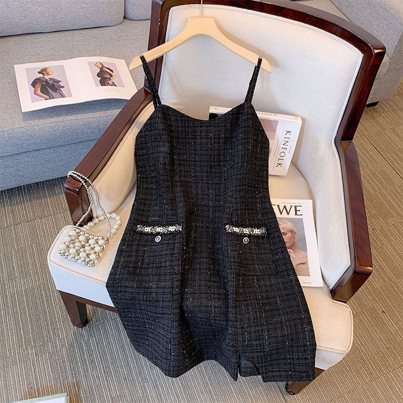 Plus Size Womens Tweed Coat  Dress Set Autumn 2024 Sling (delivered within 15 days) 