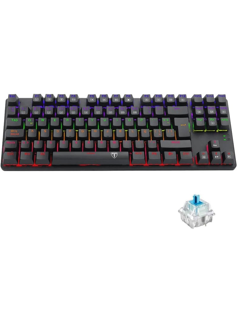 تي-داجر لوحة مفاتيح ميكانيكية T-DAGGER TGK313 - مفاتيح زرقاء (Blue Switch) - سلكية (USB) - إضاءة RGB بألوان قوس قزح - تخطيط إنجليزي وعربي - لون أسود - Image 1