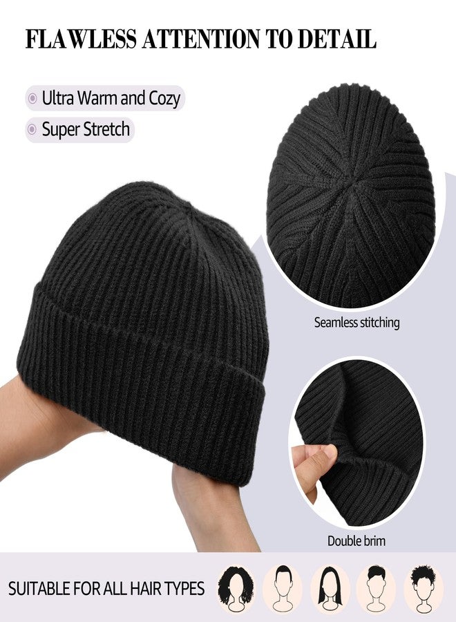 HiRui Fisherman Beanie for Men Women, Knit Trawler Beanie Watch Hats Winter Caps (Black) - Image 4