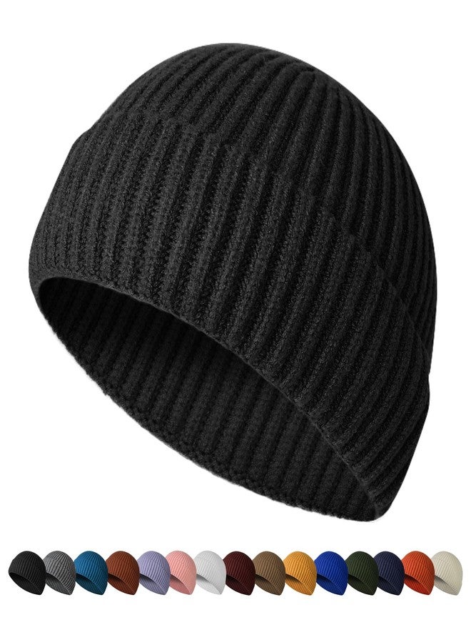 HiRui Fisherman Beanie for Men Women, Knit Trawler Beanie Watch Hats Winter Caps (Black) - Image 1