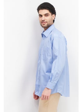 Forsyth Men Regular Fit Long Sleeve Plain Dress Shirt, Blue  - Image 4