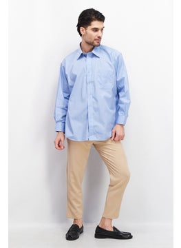 Forsyth Men Regular Fit Long Sleeve Plain Dress Shirt, Blue  - Image 2