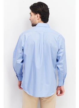 Forsyth Men Regular Fit Long Sleeve Plain Dress Shirt, Blue  - Image 3
