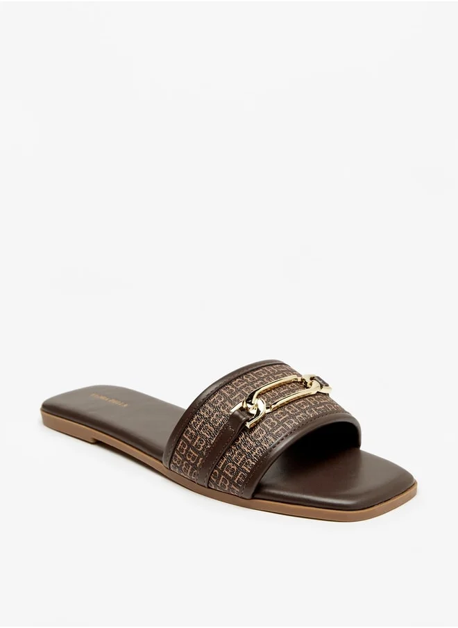 Flora Bella By Shoexpress Womens Monogram Print Slip-On Flat Sandals