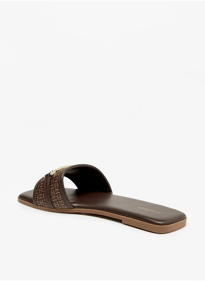 Flora Bella By Shoexpress Womens Monogram Print Slip-On Flat Sandals