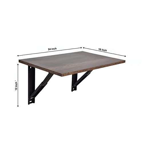 QARA Wall Mounted Folding Table - 24x16 Inch, Rustic Style, Brown Oak, Home Office, Study, Work from - Image 2