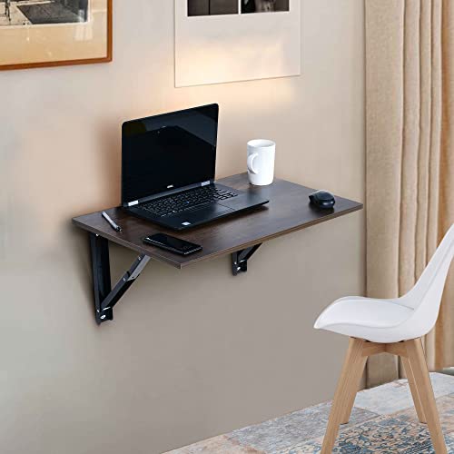 QARA Wall Mounted Folding Table - 24x16 Inch, Rustic Style, Brown Oak, Home Office, Study, Work from - Image 1