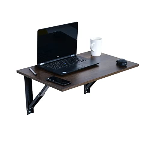 QARA Wall Mounted Folding Table - 24x16 Inch, Rustic Style, Brown Oak, Home Office, Study, Work from - Image 3