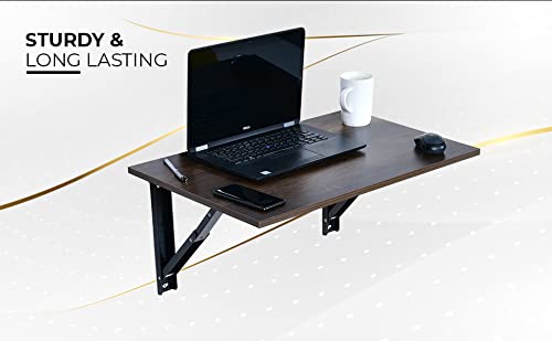 QARA Wall Mounted Folding Table - 24x16 Inch, Rustic Style, Brown Oak, Home Office, Study, Work from - Image 5