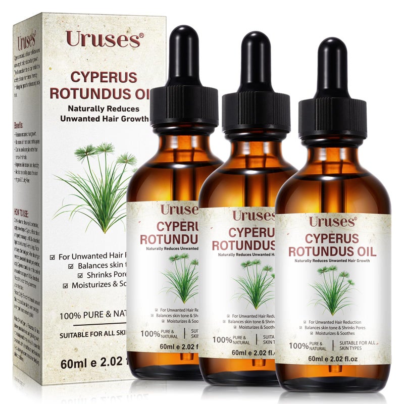Uruses 3Pack Cyperus Rotundus Oil, Natural Cyperus Rotundus Oil for Hair Removal, Reduces Unwanted Hair Growth, Moisturizes & Soothes The Skin, Suitable for All Skin Types - Image 1