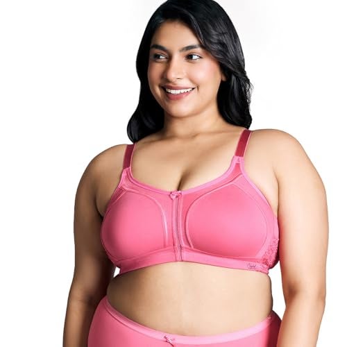 NYKD (NYB101 Cotton Non Padded & Non Wired Everyday Bra for Women | M-Frame Structure for Bounce Control with Full Coverage & Super Soft Wide Straps - Pink - Image 1