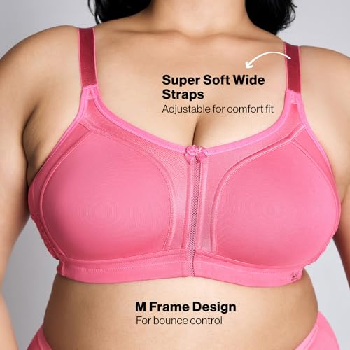 NYKD (NYB101 Cotton Non Padded & Non Wired Everyday Bra for Women | M-Frame Structure for Bounce Control with Full Coverage & Super Soft Wide Straps - Pink - Image 3