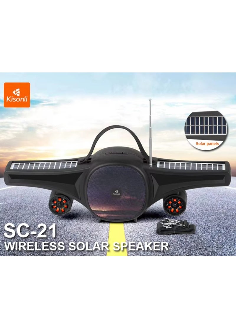 Kisonli - Portable Solar Speaker , simple and elegant appearance ,light switch LED , with TF & U disk card playback  Good Quality, Model SC21 - Image 1