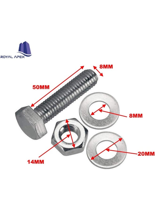Royal Apex 12 Pcs Hex Head Screw Bolts Nuts And Washers Fully Thread Gi Plain Finish Bolt Set. 8 50Mm - Image 2