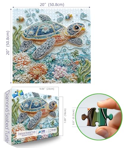 Blueforest Embroidery Sea Turtle 500 Piece Puzzles for Adults Easy Large Piece Puzzle for Seniors Challenge Art Jigsaw Puzzles for Gifts Birthday Party Games Family 20 20 inch Dust Free Puzzle - Image 5