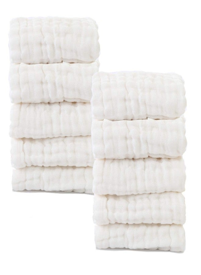 SEMITO Reusable Muslin Face Towels for Babies | Soft Cotton Washcloths & Napkins for Infants & Toddlers | Six Layer Muslin Cloth Extra Soft Hankies (3, White) - Image 1