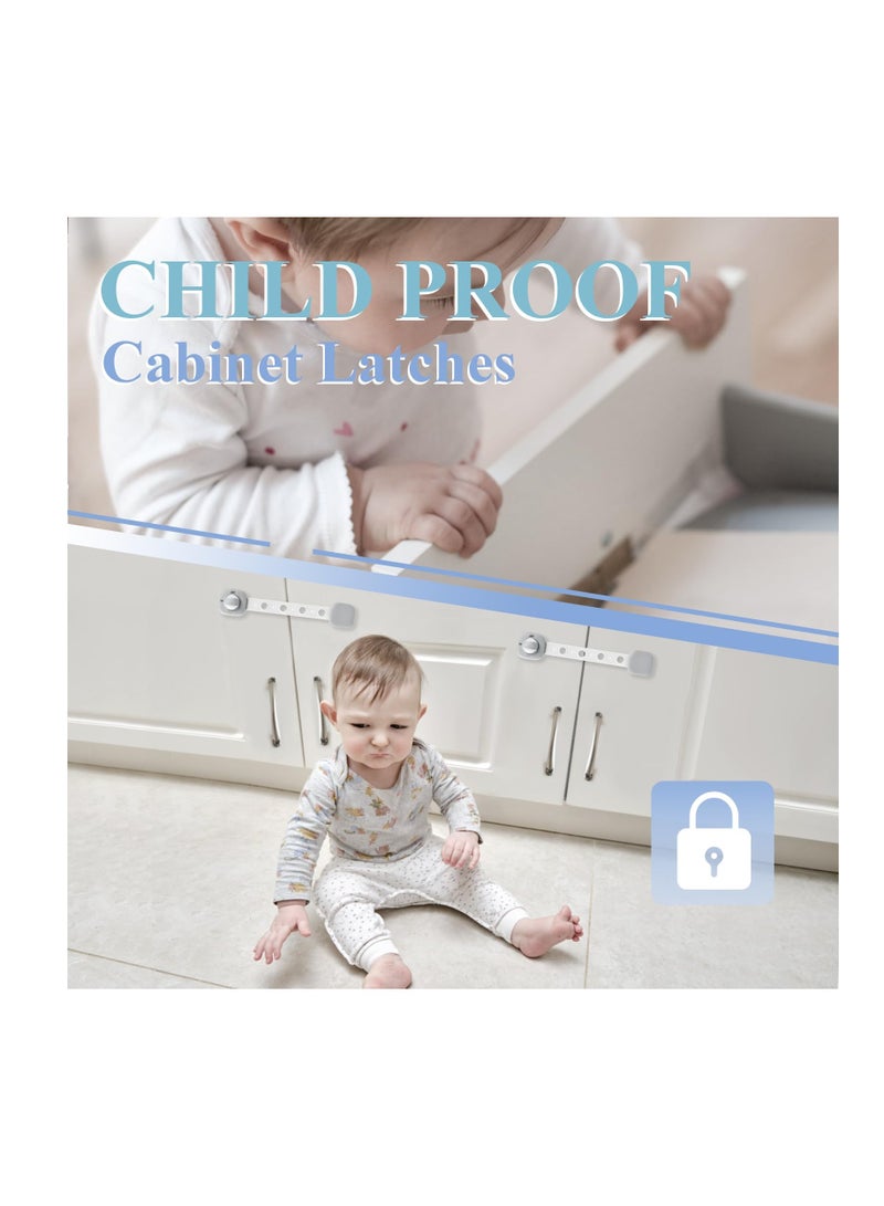 Excefore أقفال خزائن أمان للأطفال، عبوة 6 أقفال خزائن للأطفال، بدون حفر، أقفال أدراج خزانة مقاومة للأطفال بأشرطة لاصقة، أقفال أمان لحماية الأطفال - رمادي وأبيض - Image 5