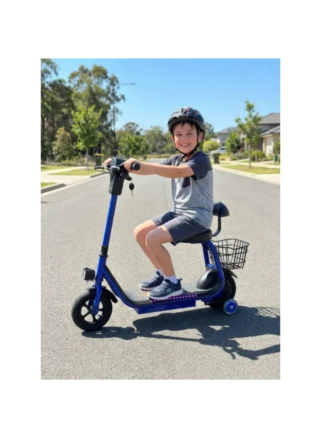 Mini Electric Delivery Scooter for Kids, Seated E-Bike with Large Rear Cargo Basket, Blue - Image 5