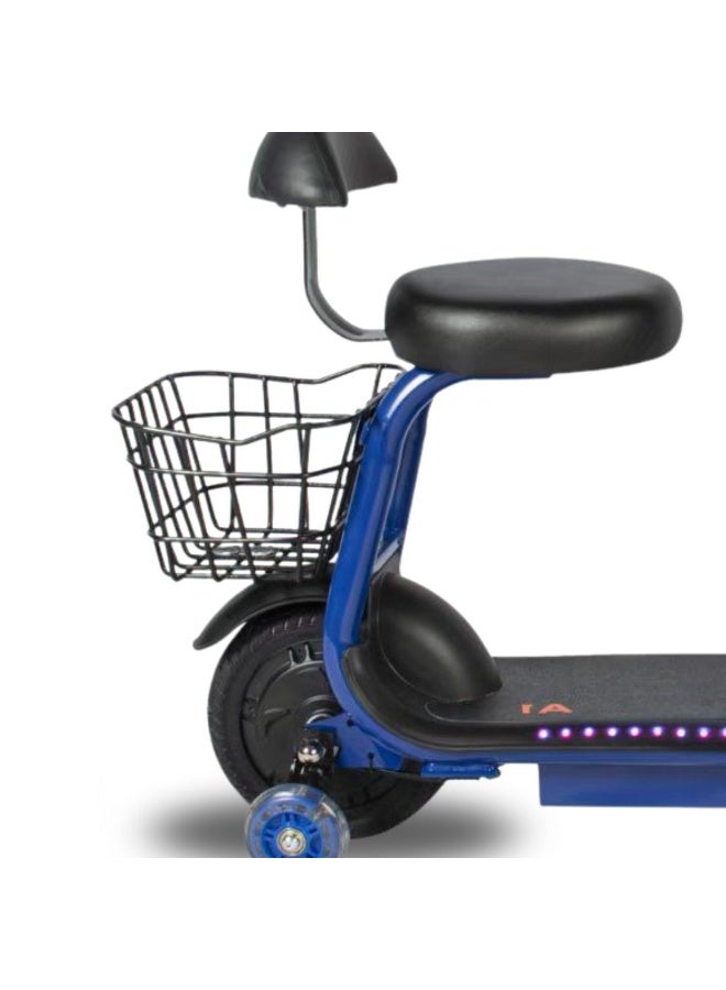 Mini Electric Delivery Scooter for Kids, Seated E-Bike with Large Rear Cargo Basket, Blue - Image 2