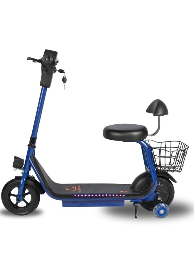 Mini Electric Delivery Scooter for Kids, Seated E-Bike with Large Rear Cargo Basket, Blue - Image 1
