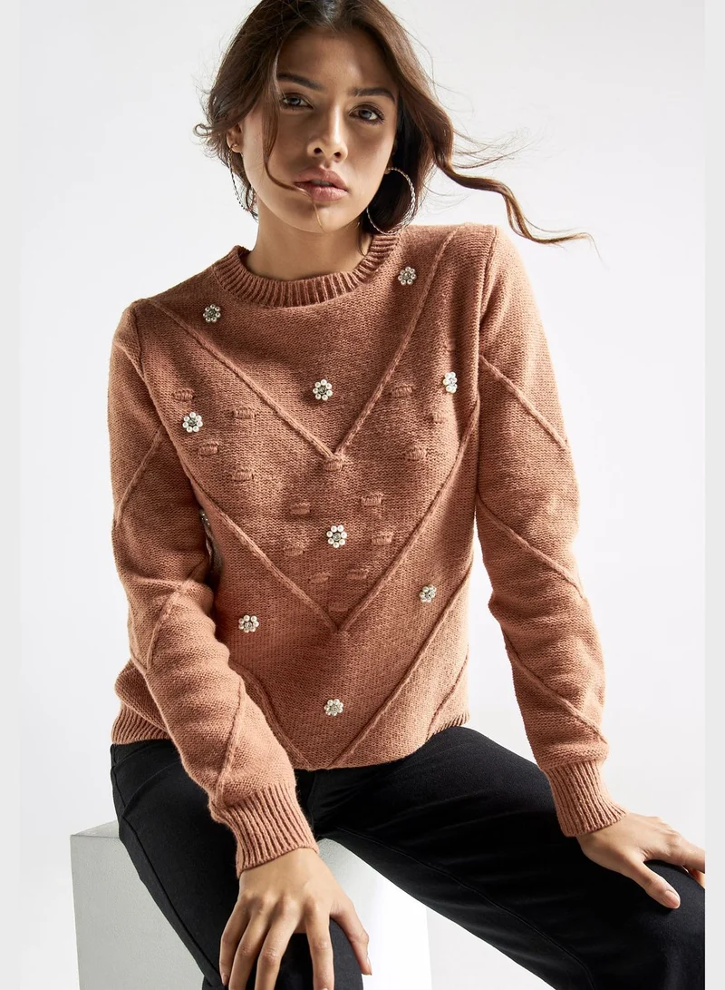 FAV Embellished Round Neck Sweater