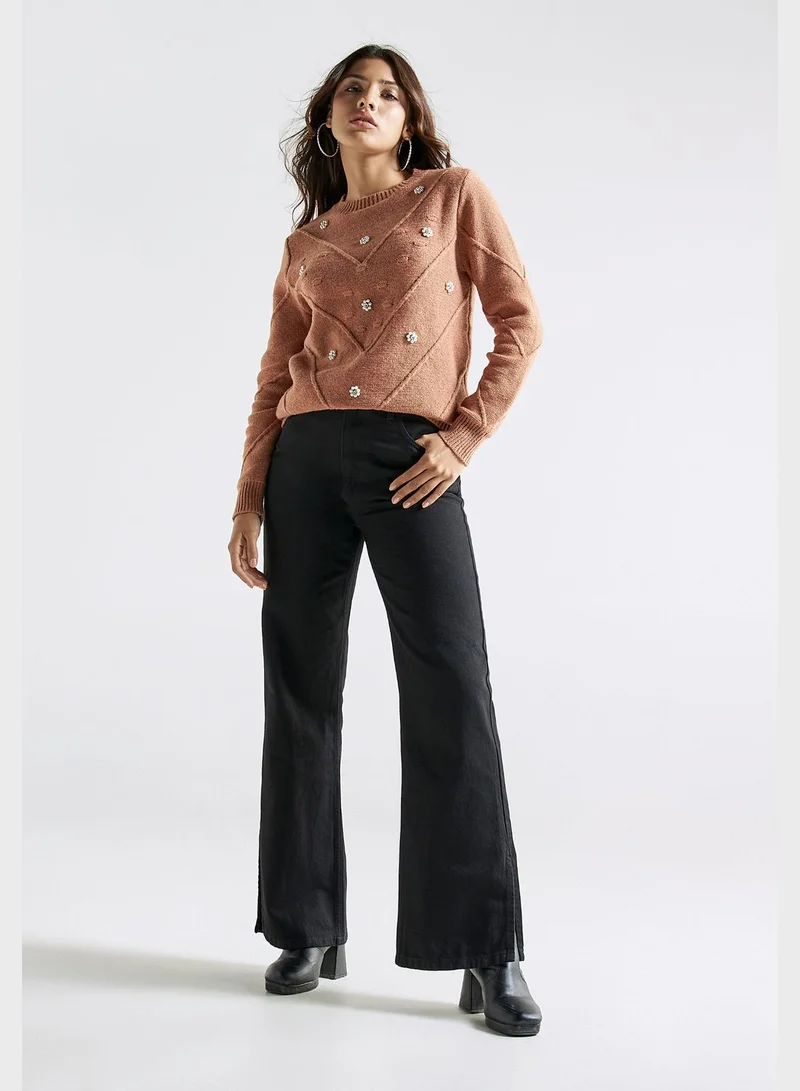 FAV Embellished Round Neck Sweater