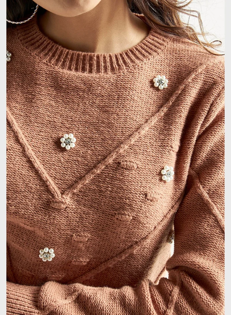 FAV Embellished Round Neck Sweater