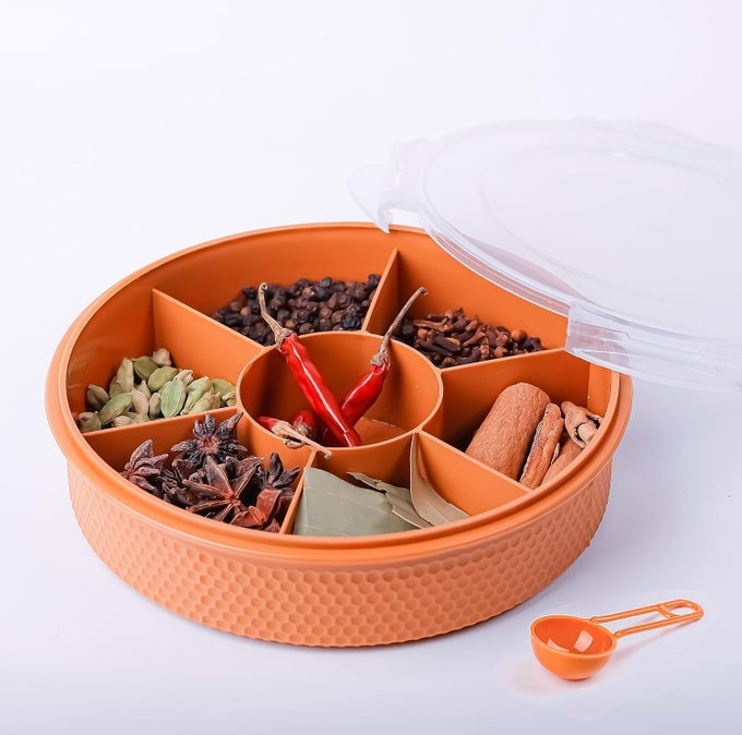 MULTI PURPOSE SPICE BOX AND MULTI SECTION PLASTIC MASALA BOX ORGANISER DRY FRUIT BOX CHOCOLATE BOX MULTI COLOR AIR TIGHT LEAK PROOF BPA FREE MULTICOLOR PACK OF 1