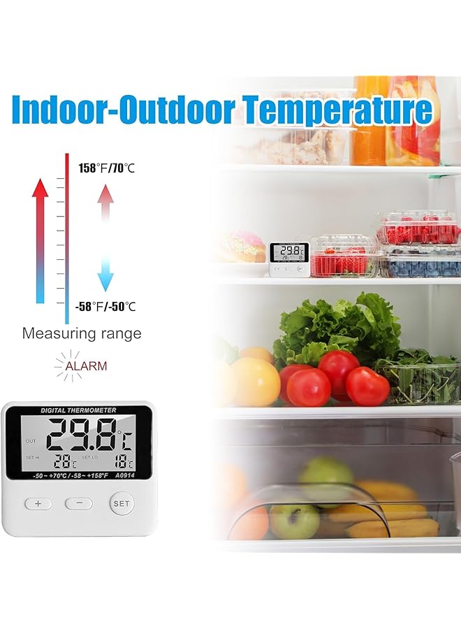إيروريكس ميزان حرارة رقمي للفريزر مع شاشة LCD خارجية مع مستشعر درجة حرارة عالية ومنخفضة ℃ ℉ ميزان حرارة مغناطيسي قابل للتبديل للثلاجة للمنزل - Image 5