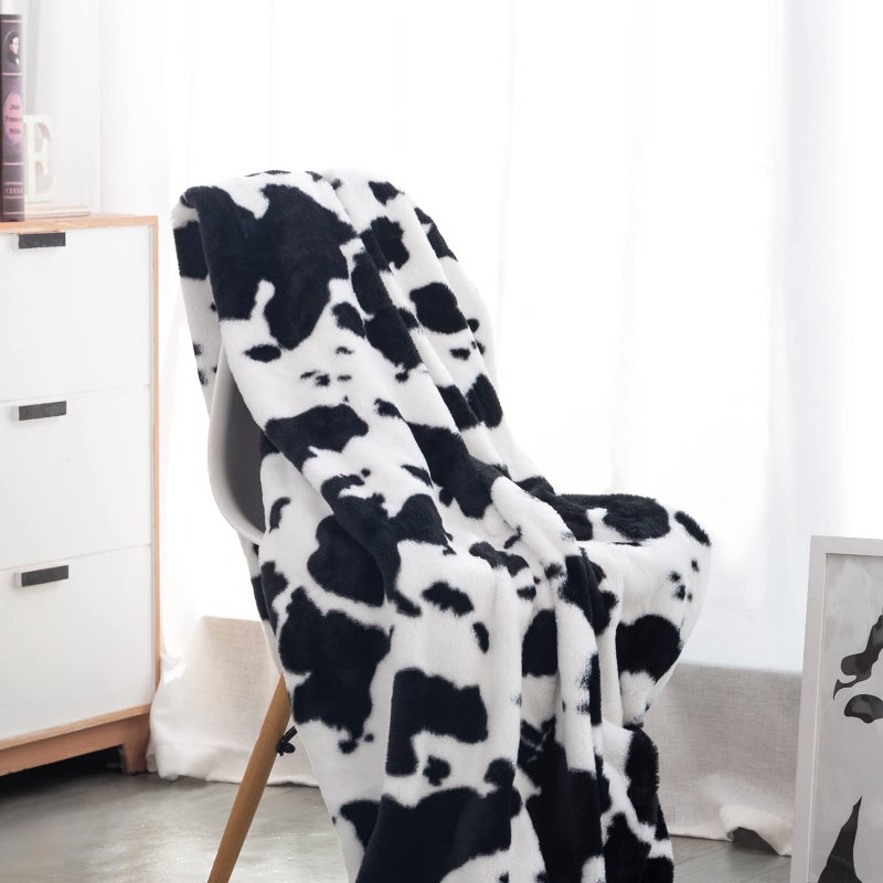 PAPER JAZZ Cartoon Cow Print Blanket Soft Flannel Blanket Fleece Cute Cow Throw Blanket Lightweight Sofa Bed Travel Blankets for Baby Kids Adults Girls Boys Teens Gift Black Cow 63x79inch