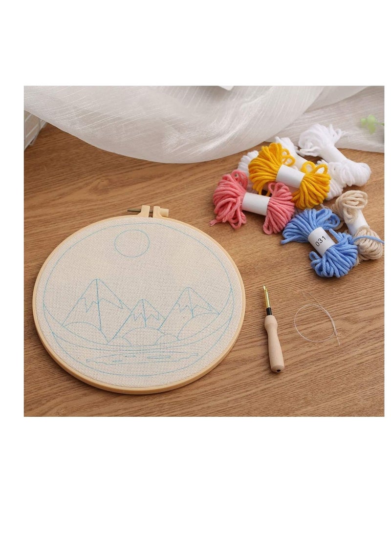 Excefore 1 Set Embroidery Kit Punch Needle Starter Kits with Threader, Bamboo Hoop Yarn Wooden Pen Cloth Tools for Beginners Patterns Adults(8x8 in) - Image 5