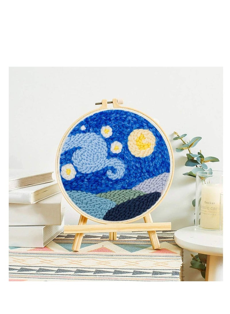 Excefore 1 Set Embroidery Kit Punch Needle Starter Kits with Threader, Bamboo Hoop Yarn Wooden Pen Cloth Tools for Beginners Patterns Adults(8x8 in) - Image 4