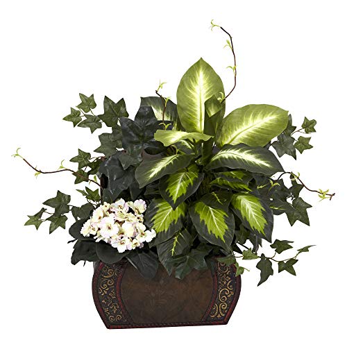 Nearly Natural Nearly Natural African Violet Dieffenbachia  Ivy with Chest Silk Plant 