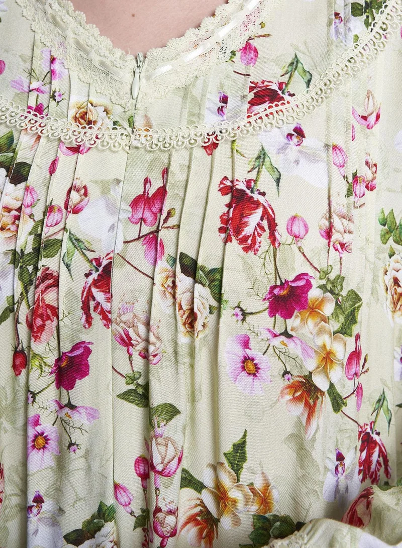 Kashkha  Mint Green Floral Print Rayon Long Nightwear Dress (CNH481) for Women | Best Price UAE