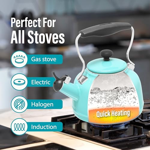 Chantal Tea Kettle, 1.7 QT, Vintage Series, Premium Enamel on Carbon Steel, Whistling, Even Heating & Quick Boil (Aqua) - Image 5