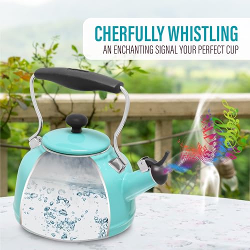 Chantal Tea Kettle, 1.7 QT, Vintage Series, Premium Enamel on Carbon Steel, Whistling, Even Heating & Quick Boil (Aqua) - Image 4