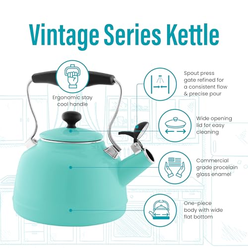 Chantal Tea Kettle, 1.7 QT, Vintage Series, Premium Enamel on Carbon Steel, Whistling, Even Heating & Quick Boil (Aqua) - Image 2