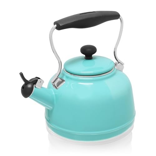 Chantal Tea Kettle, 1.7 QT, Vintage Series, Premium Enamel on Carbon Steel, Whistling, Even Heating & Quick Boil (Aqua) - Image 1