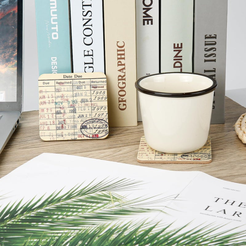 Tanfeine Vintage Library Due Date Card Coaster Set, 4pcs Library Card Coasters with Gift Card, Creative Drink Coffee Mug Coaster Literary Decor Library Gifts for Book Lovers Librarians Writers - Image 4