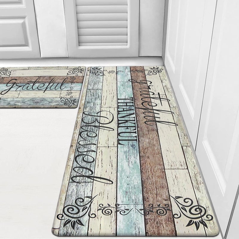 HEBE Anti Fatigue Kitchen Mat Set of 2 Non Slip Cushioned Kitchen Mats for Floor Waterproof Farmhouse Kitchen Rugs and Mats Set Comfort Standing Desk Mat Carpet for Sink,Office,Laundry - Image 1
