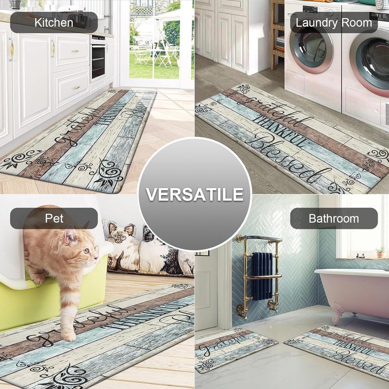 HEBE Anti Fatigue Kitchen Mat Set of 2 Non Slip Cushioned Kitchen Mats for Floor Waterproof Farmhouse Kitchen Rugs and Mats Set Comfort Standing Desk Mat Carpet for Sink,Office,Laundry - Image 2