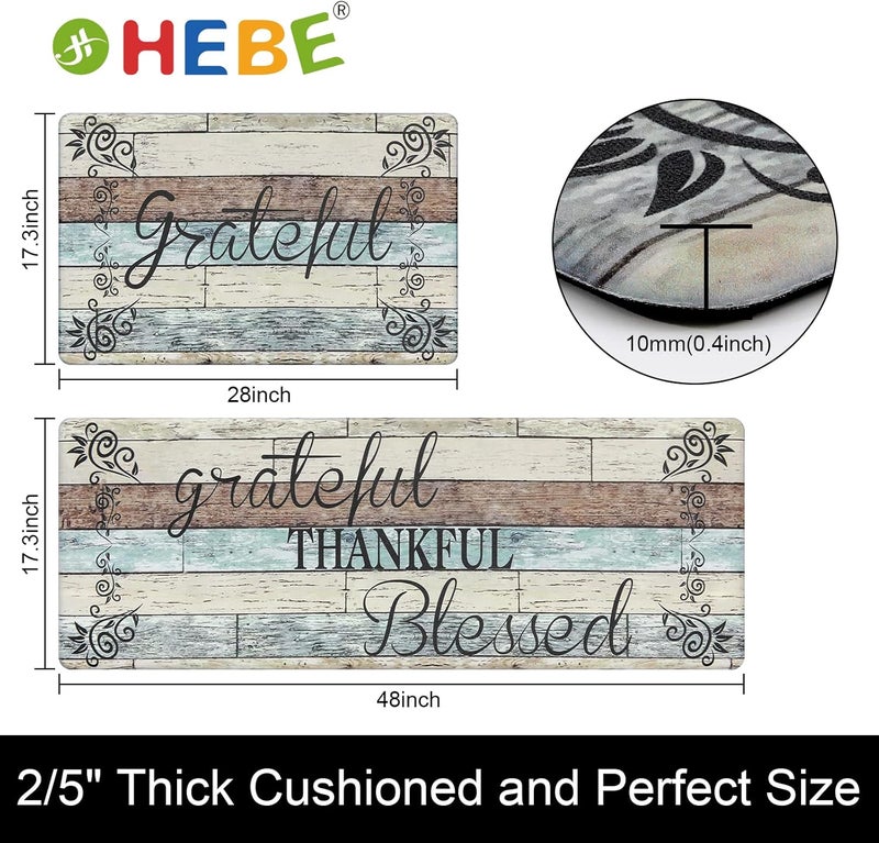 HEBE Anti Fatigue Kitchen Mat Set of 2 Non Slip Cushioned Kitchen Mats for Floor Waterproof Farmhouse Kitchen Rugs and Mats Set Comfort Standing Desk Mat Carpet for Sink,Office,Laundry - Image 3