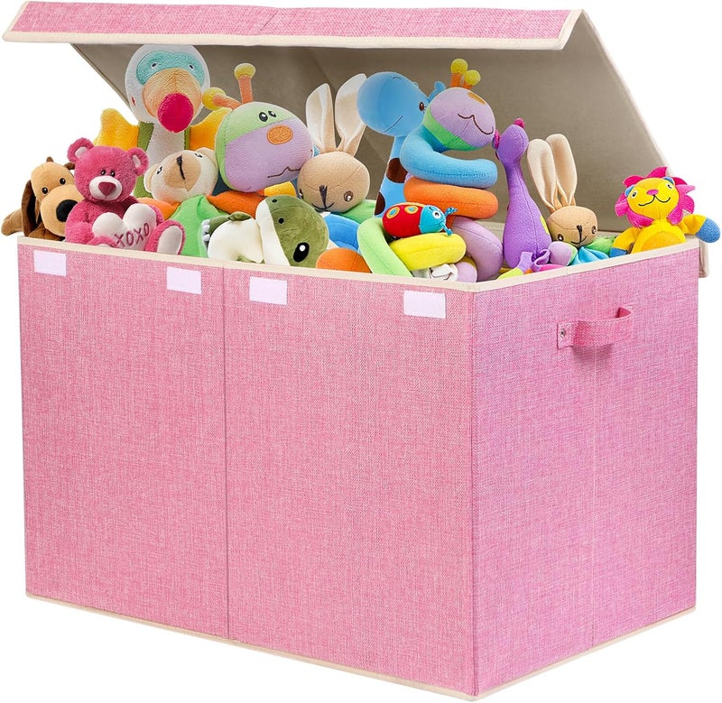 popoly 122L Large Toy Box Chest with Lid, Foldable Toy Storage Organizer Bin Boxes with Removable Divider for Kids, Boys, Girls, Nursery, Playroom, 26"x17" x17"(Linen Pink) - Image 2