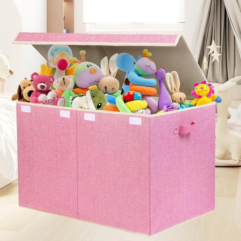 popoly 122L Large Toy Box Chest with Lid, Foldable Toy Storage Organizer Bin Boxes with Removable Divider for Kids, Boys, Girls, Nursery, Playroom, 26"x17" x17"(Linen Pink) - Image 5