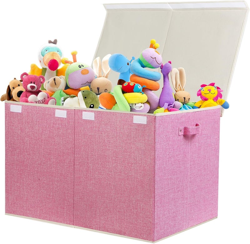 popoly 122L Large Toy Box Chest with Lid, Foldable Toy Storage Organizer Bin Boxes with Removable Divider for Kids, Boys, Girls, Nursery, Playroom, 26"x17" x17"(Linen Pink) - Image 1