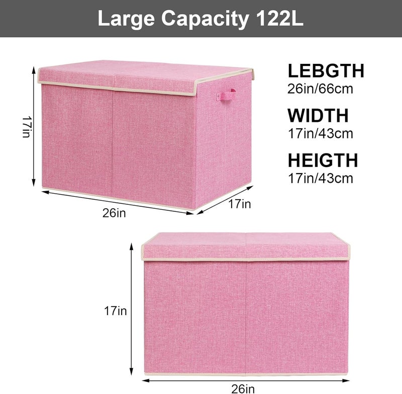 popoly 122L Large Toy Box Chest with Lid, Foldable Toy Storage Organizer Bin Boxes with Removable Divider for Kids, Boys, Girls, Nursery, Playroom, 26"x17" x17"(Linen Pink) - Image 3