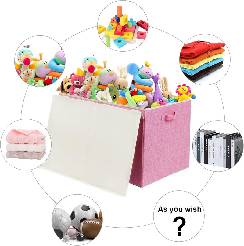 popoly 122L Large Toy Box Chest with Lid, Foldable Toy Storage Organizer Bin Boxes with Removable Divider for Kids, Boys, Girls, Nursery, Playroom, 26"x17" x17"(Linen Pink) - Image 4